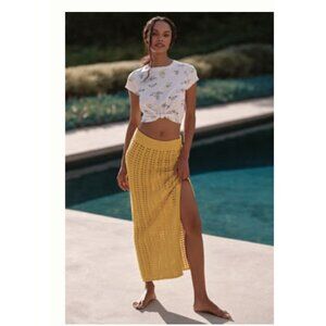 Anthropologie Celandine Crochet Maxi Skirt Mustard Yellow S